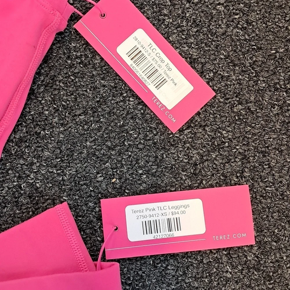 🚨NWT Terez TLC Crop Top & TLC Leggings Workout Yoga Pilates Gym Set Pink XS/S